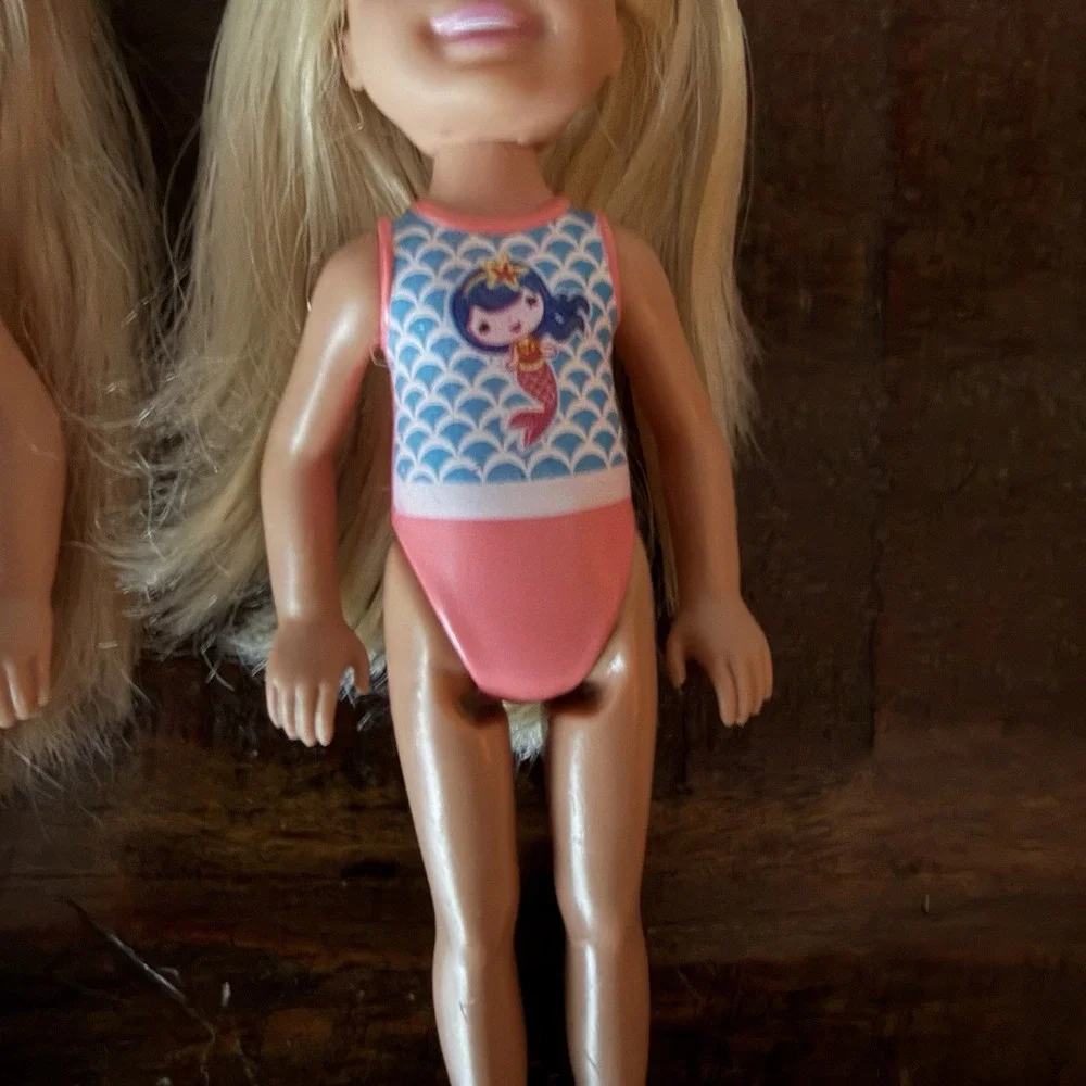 Mattel Barbie Club Chelsea Beach Dolls Lot Of 2 Mermaid Ice Cream Cone Suit 5.5